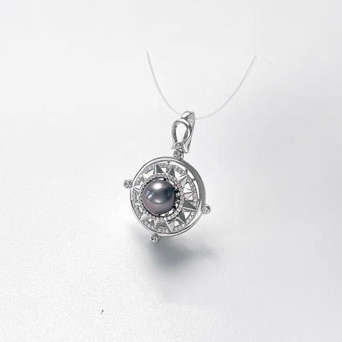 Tahitian Pearl Sun Compass Pendant Necklace – Sterling Silver